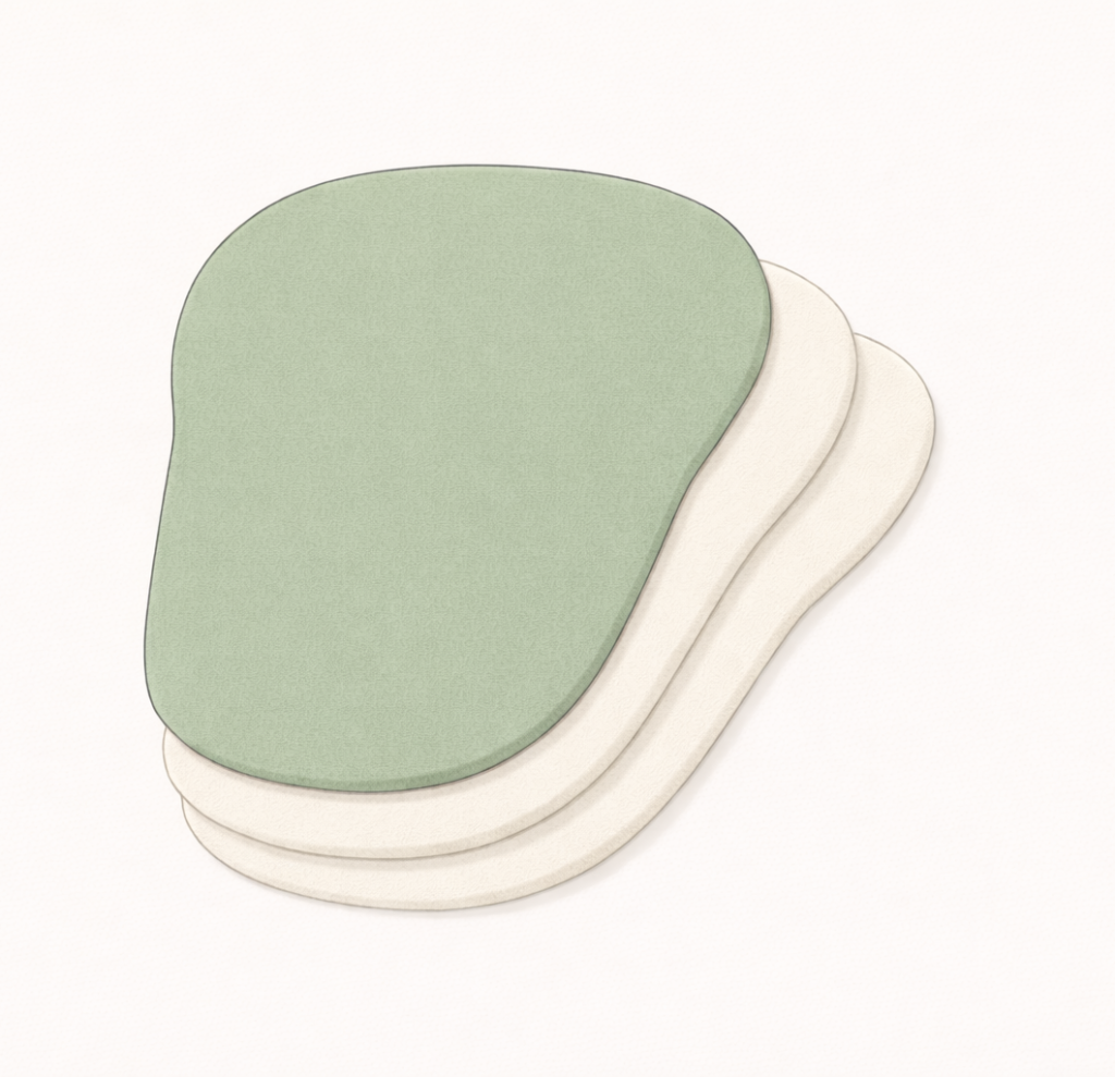 Illustration des Saugkerns mit einer Schicht Außenstoff und zwei Schichten Saugmaterial