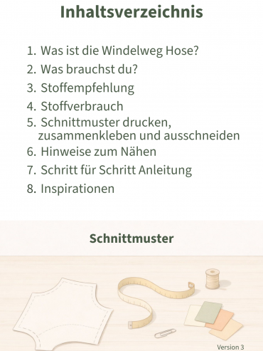 Inhaltsverzeichnis für das SchnittmusterAnleitung der Windelweghose